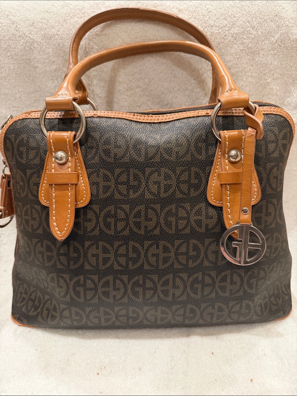 Giani Bernini Brown Monogram Satchel with Tan Trim